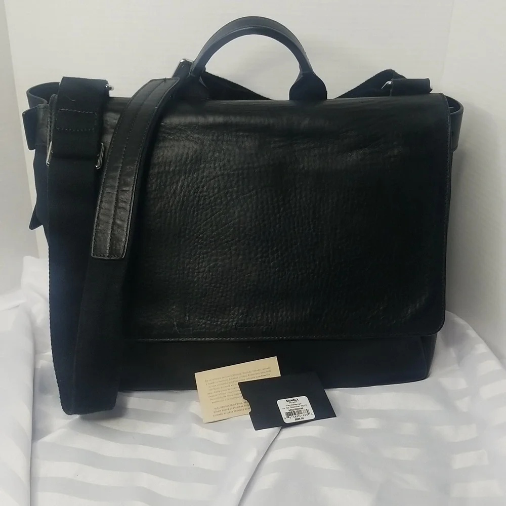 SHINOLA FLAP MESSENGER BAG IN BLACK/CANVAS-LEATHER